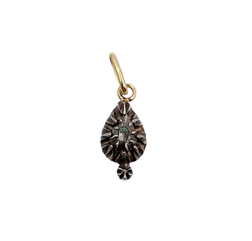 Pendentif victorien en or 18k, argent et diamant taille rose