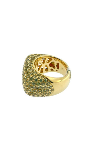 56 Bague cocktail IGI en or jaune 18 carats et saphirs verts 58 Facettes A2083