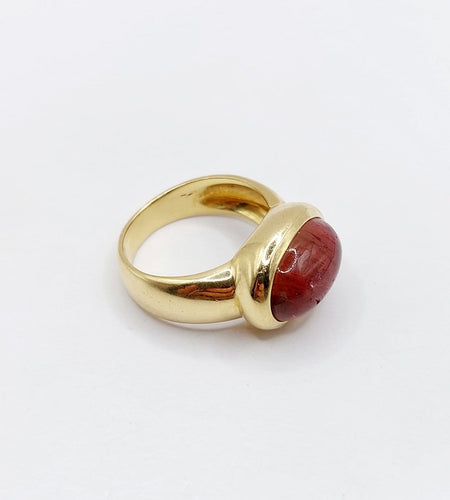 53 Bague cocktail vintage en or 18k et tourmaline cabochon 58 Facettes A07433