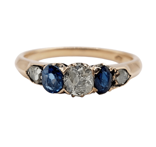 Bague 54.5 Bague antique en or rose 14K, diamant taille ancienne et saphirs 58 Facettes A07419
