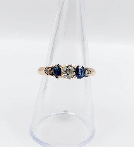 Bague 54.5 Bague antique en or rose 14K, diamant taille ancienne et saphirs 58 Facettes A07419