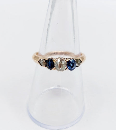 Bague 54.5 Bague antique en or rose 14K, diamant taille ancienne et saphirs 58 Facettes A07419
