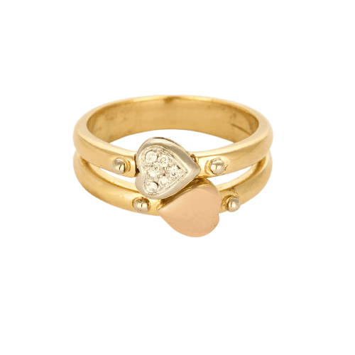 53.5 Bague double anneau cœurs en or et diamants 58 Facettes Bgdoublecoeur