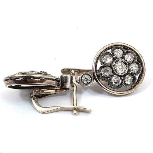Boucles d'oreilles en or et argent avec diamants taille ancienne 58 Facettes 294/26 I