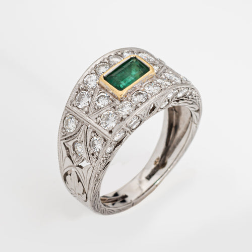 Bague 56 Bague large en platine 900 avec émeraude et diamants - taille 56 (FR) 58 Facettes G13414