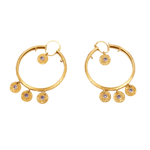 Boucles d'oreilles Boucles d'oreilles créoles en or jaune et améthystes 58 Facettes LOWO05-1