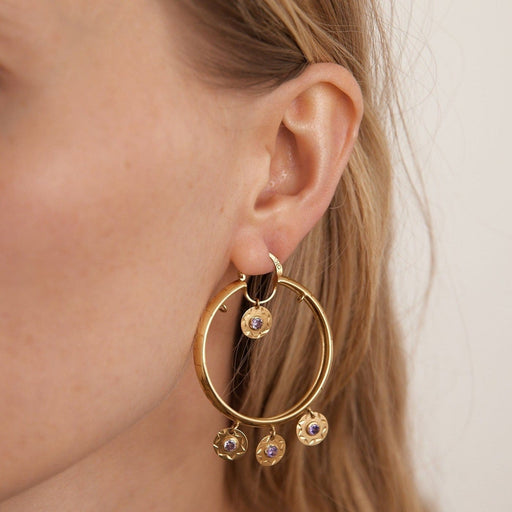 Boucles d'oreilles Boucles d'oreilles créoles en or jaune et améthystes 58 Facettes LOWO05-1
