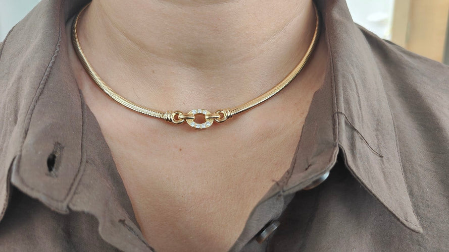 Collier Tubogas - Collier ras-de-cou en or jaune et diamants 58 Facettes 33814