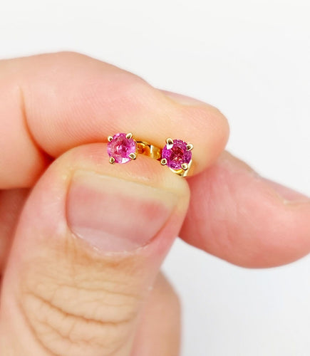 Puces d'oreilles vintage en or rose 18k et spinelles roses 58 Facettes A07556