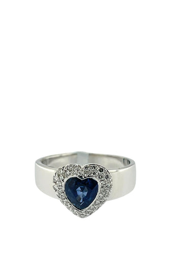 54 Bague cocktail IGI en or blanc avec saphir et diamants 58 Facettes A2092