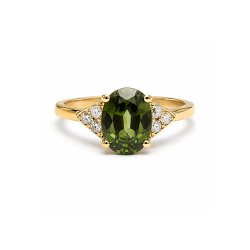 53 Bague saphir vert 2,58 carats et diamants en or rose 58 Facettes