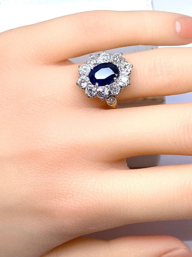 50 Bague marguerite en or 18 carats, saphir et diamants 58 Facettes AB735