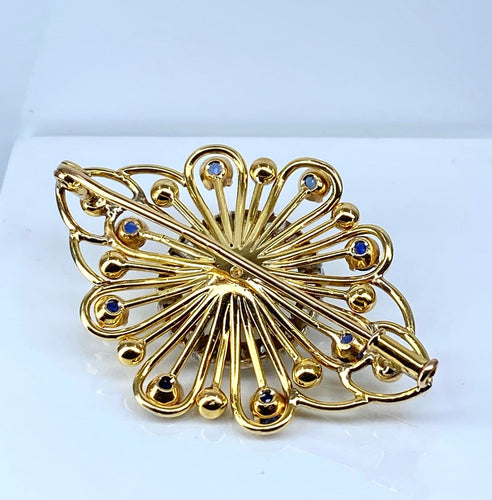 Broche en or jaune avec saphirs, diamants et perle 58 Facettes AB736