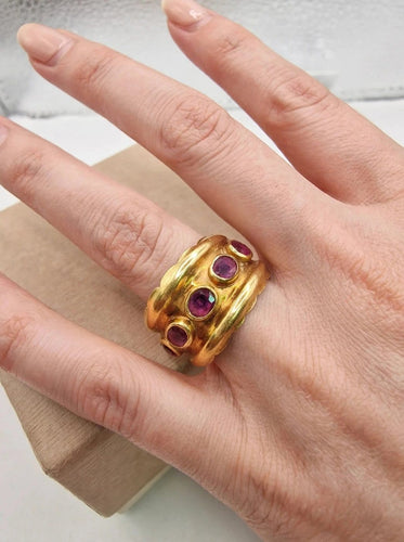 Bague 58 Bague vintage 1960 en or jaune 18 ct et rubis 58 Facettes CV-091