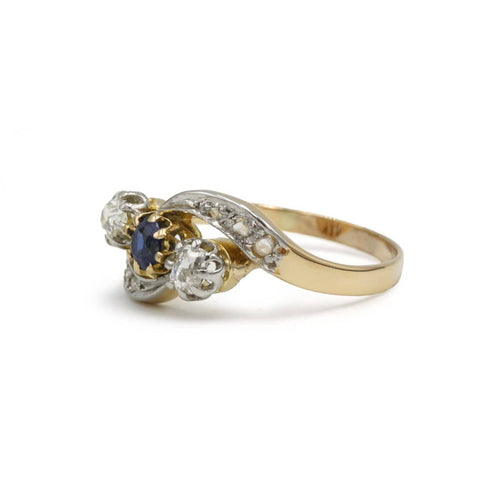 53 Art nouveau - Bague tourbillon en or 750, diamants et saphir 58 Facettes SA011