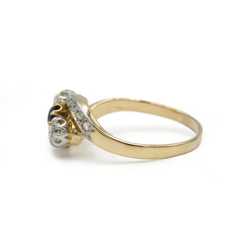 53 Art nouveau - Bague tourbillon en or 750, diamants et saphir 58 Facettes SA011