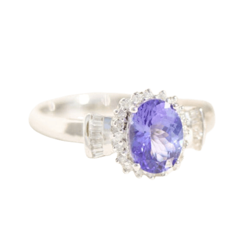 Bague 57 Bague entourage en or blanc 18K avec tanzanite et diamants 58 Facettes 3230-3