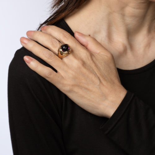 Bague 52 Circle Fine Art - Bague dôme en or jaune 14k améthyste cabochon et diamants 58 Facettes G13513
