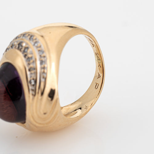 Bague 52 Circle Fine Art - Bague dôme en or jaune 14k améthyste cabochon et diamants 58 Facettes G13513