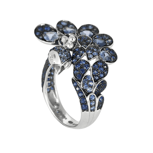 Bague 53 Boucheron Héra, Le Paon - Bague en or gris, saphirs et diamants 58 Facettes 58FC61