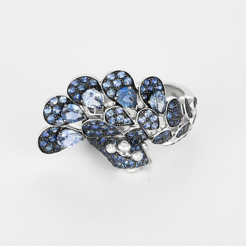 Bague 53 Boucheron Héra, Le Paon - Bague en or gris, saphirs et diamants 58 Facettes 58FC61
