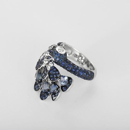 Bague 53 Boucheron Héra, Le Paon - Bague en or gris, saphirs et diamants 58 Facettes 58FC61