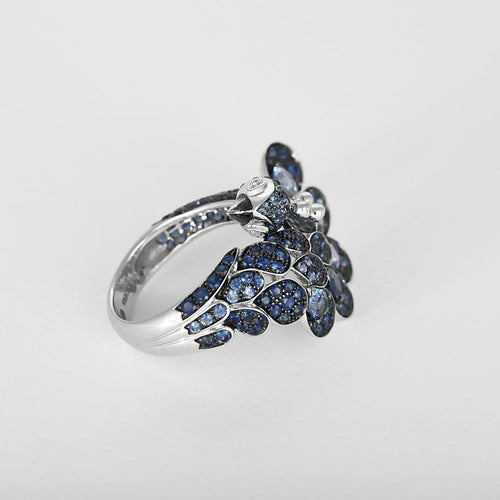 Bague 53 Boucheron Héra, Le Paon - Bague en or gris, saphirs et diamants 58 Facettes 58FC61
