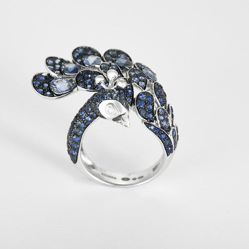 Bague 53 Boucheron Héra, Le Paon - Bague en or gris, saphirs et diamants 58 Facettes 58FC61