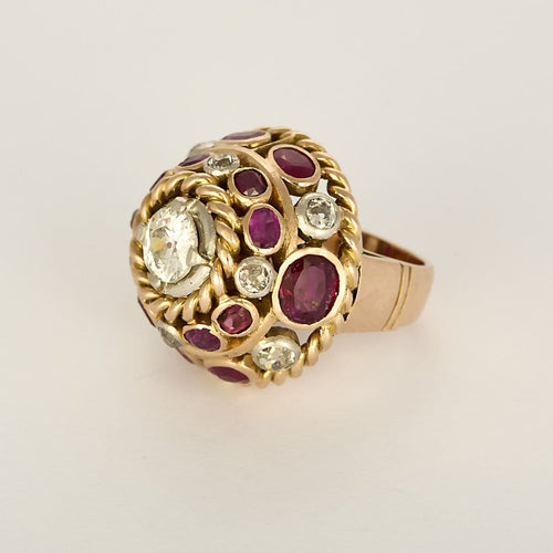 47 Bague dôme en or jaune et or gris, diamant 1 ct et rubis 58 Facettes GoldenL-1