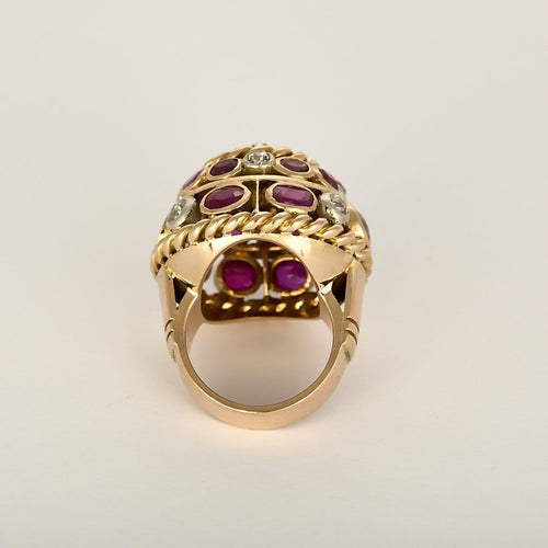 47 Bague dôme en or jaune et or gris, diamant 1 ct et rubis 58 Facettes GoldenL-1