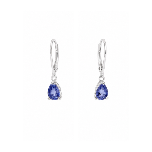 Boucles d'oreilles dormeuses en or gris 18 carats et tanzanites poire 58 Facettes