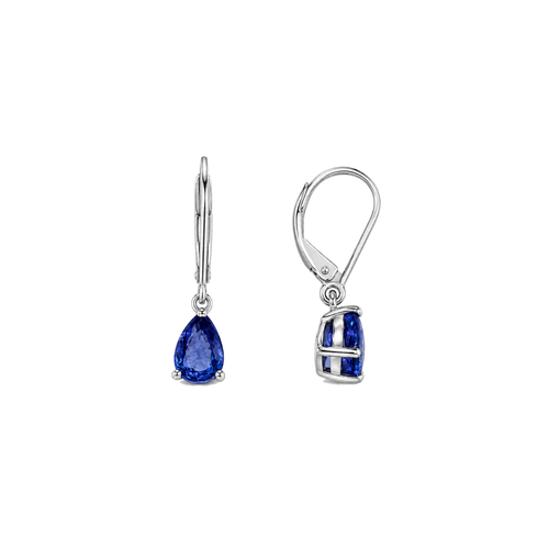 Boucles d'oreilles dormeuses en or gris 18 carats et tanzanites poire 58 Facettes