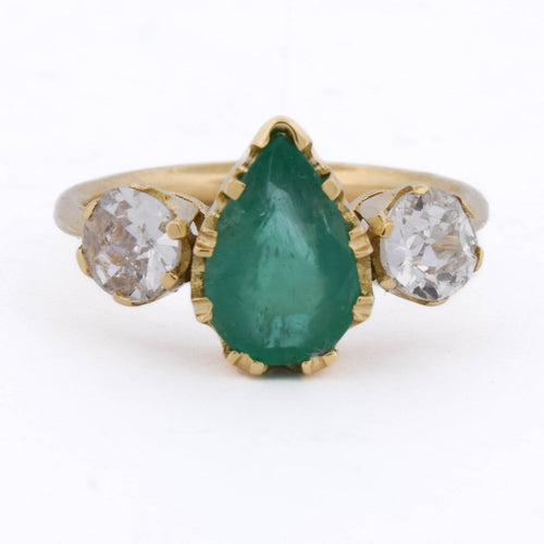 Bague 55 Bague vintage en or jaune 18 kt, émeraude et diamants 58 Facettes AN706 (05119)