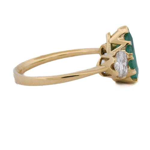 Bague 55 Bague vintage en or jaune 18 kt, émeraude et diamants 58 Facettes AN706 (05119)