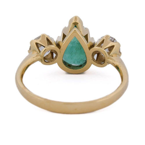 Bague 55 Bague vintage en or jaune 18 kt, émeraude et diamants 58 Facettes AN706 (05119)
