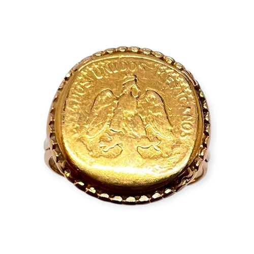 52 Bague pièce 2 pesos Mexique 1945 en or jaune 58 Facettes 330097674