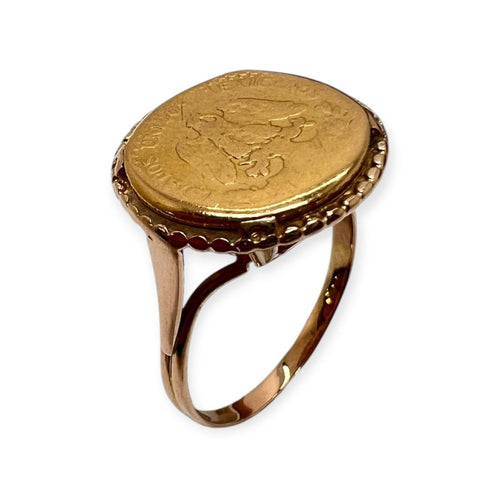 52 Bague pièce 2 pesos Mexique 1945 en or jaune 58 Facettes 330097674