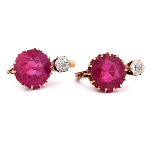 Boucles d'oreilles en or jaune 18 kt, rubis et diamants 58 Facettes OR253 '(0939)
