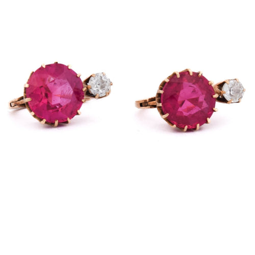 Boucles d'oreilles en or jaune 18 kt, rubis et diamants 58 Facettes OR253 '(0939)