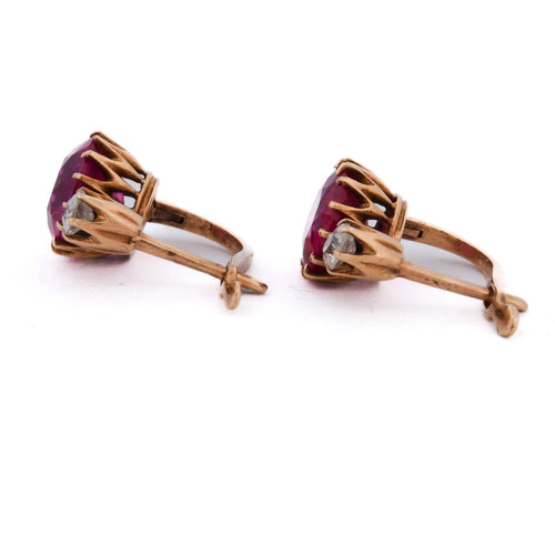 Boucles d'oreilles en or jaune 18 kt, rubis et diamants 58 Facettes OR253 '(0939)