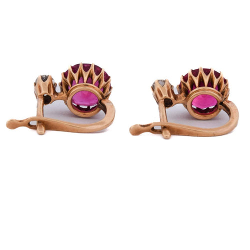 Boucles d'oreilles en or jaune 18 kt, rubis et diamants 58 Facettes OR253 '(0939)