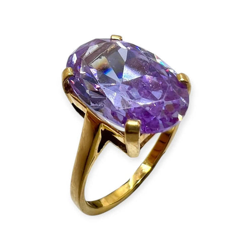 58 Bague en or jaune 750 avec pierre type améthyste 58 Facettes 330098926