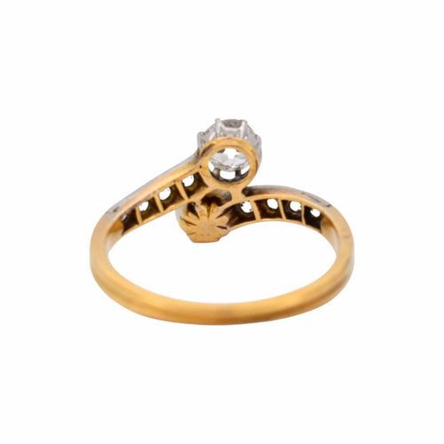 Bague 56 Belle Époque - Bague Toi et Moi en or jaune 18k, platine, diamants et perle 58 Facettes RI-1023