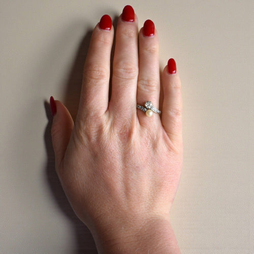 Bague 56 Belle Époque - Bague Toi et Moi en or jaune 18k, platine, diamants et perle 58 Facettes RI-1023