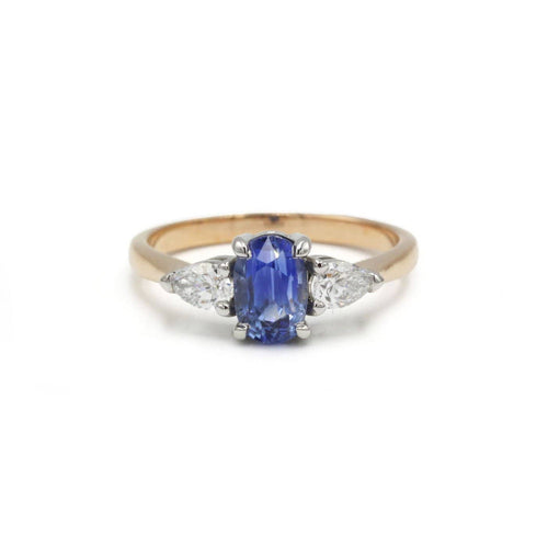54 Bague en or 750, diamants et saphir Ceylan non chauffé 58 Facettes SA069