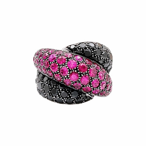 Bague 54 Damiani Gomitolo - Bague en or blanc, diamants noirs et rubis 58 Facettes 35870