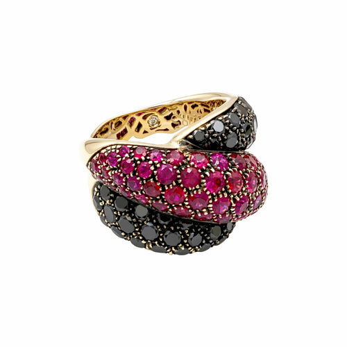 Bague 54 Damiani Gomitolo - Bague en or blanc, diamants noirs et rubis 58 Facettes 35870