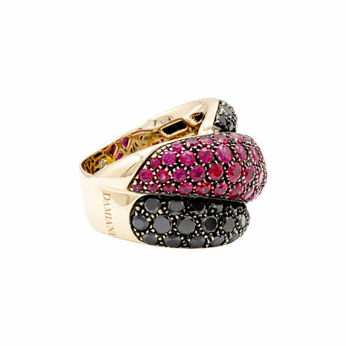 Bague 54 Damiani Gomitolo - Bague en or blanc, diamants noirs et rubis 58 Facettes 35870