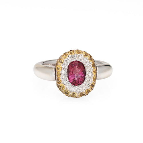 Bague 53 Bague flip en or blanc 18k avec tourmaline rose, saphirs jaunes et diamants 58 Facettes G13586