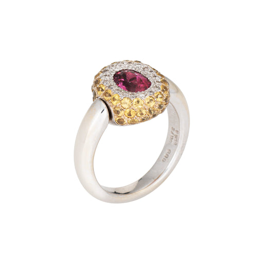 Bague 53 Bague flip en or blanc 18k avec tourmaline rose, saphirs jaunes et diamants 58 Facettes G13586